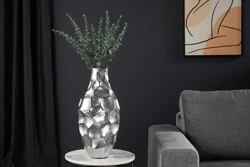 riess-ambiente Tischvase ORGANIC ORIENT 44cm silber - Tischvase aus hochwertiger Metall-Aluminium-Legierung im Hammerschlag Design, handgefertigt und einzigartig – ideal für stilvolle Dekoration in jedem Wohnraum.