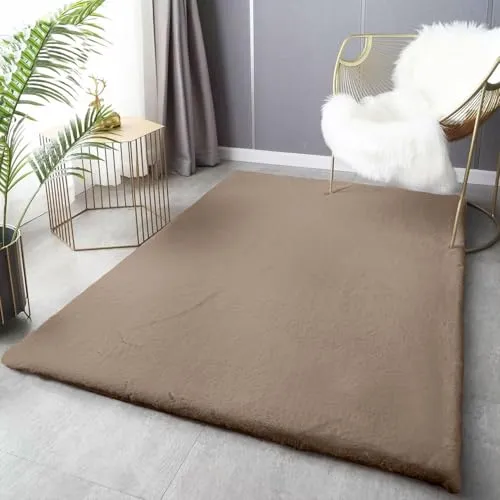 VIMODA Fellteppich Deluxe waschbar, sanfter Hochflor-Teppich einfarbig, kuschelig für Ihr Wohnzimmer oder Schlafzimmer,Farbe:Beige;Maße:Ø 80 cm Rund
