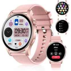 Tulbeys Smartwatch Damen Herren 1.43 Zoll AMOLED Display mit Bluetooth Anrufen Fitnessuhr 107 Sportmodi Herzfrequenz Schlafmonitor IP67 - Rosa