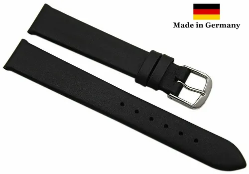 16mm Kalbsleder Uhrenarmband Uhrenband Uhrband Schwarz mit Silberschließe