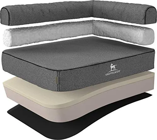 Knuffelwuff Orthopädisches Eck Hundebett Marlie - Hundebett aus Velours mit exzellenter Formstabilität für optimalen Komfort und Gelenkentlastung, ideal für Hunde aller Größen. Abnehmbarer, waschbarer Bezug sorgt für einfache Reinigung.