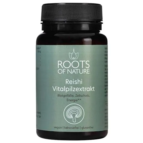 ROOTS OF NATURE Reishi Extrakt Kapseln – Vegan & Hochdosiert - Pflanzliches Ergänzungsmittel mit Reishi für Gefäßgesundheit und Zellschutz dank Vitamin C – 100% vegan, ohne Zusätze und ideal für eine bewusste Lebensweise.