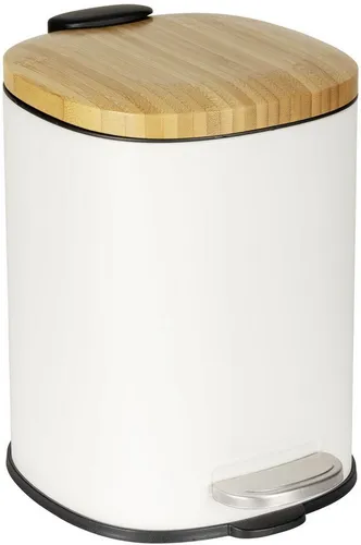 Wenko Treteimer Fianema, Weiß - Küchenzubehör mit 3 L Fassungsvermögen, aus FSC-zertifiziertem Bambus und Kunststoff, ideal für umweltbewusste Haushalte.