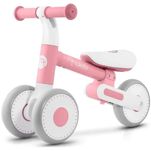 Nukido Laufrad Ab 1 Jahr Dreirad Kinderdreirad Kinderlaufrad Höhenverstellbar Lauflernhilfe Fahrrad Schaumreifen Weiß Grau Rosa