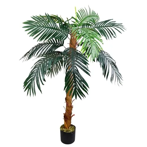 Decovego Kunstpalme Königs Kokos Palme 140 cm - Kunstpalme für drinnen und geschützten Außenbereich, wirkt täuschend echt und verleiht jedem Raum ein tropisches Flair.