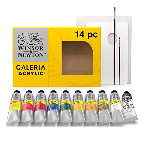 Winsor & Newton 2190518 Galeria Acrylfarbe, hohe Pigmentierung, lichtecht, buttrige Konsistenz, Studio Set 9 Acrylfarben in 60ml Tuben