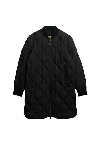 Superdry Damen Lange Steppjacke Schwarz 38 - Stylische Steppjacke für Damen mit lockerer Passform. Leichte Wattierung und markantes Logobadge sorgen für einen modernen Look. Ideal für kühle Tage und vielseitig kombinierbar.
