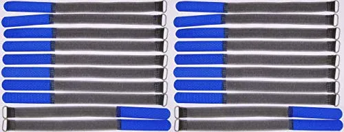 20x 30 cm x 20 mm FUK wiederverschleßbare Klett-Kabelbinder BLAU mit Metall-Öse - Kabel-Klettband 300 mm wiederverwendbar