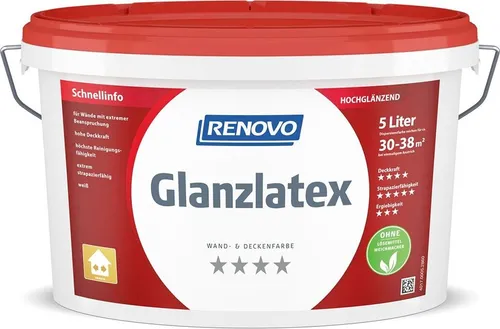 Renovo Wand- und Deckenfarbe Glanzlatex weiß 5,0 Ltr. von Renovo
