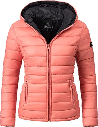 MARIKOO Damen Übergangsjacke leichte Steppjacke kurz mit Kapuze Lucy Coral Gr. S