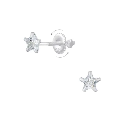 Monkimau - Stern Zirconia Schraubverschluss Ohrringe, Ohrstecker, Ohrschmuck - aus 925 Sterling Silber - für Damen und Mädchen - handgefertigt, hypoallergen und kleine Geschenkidee