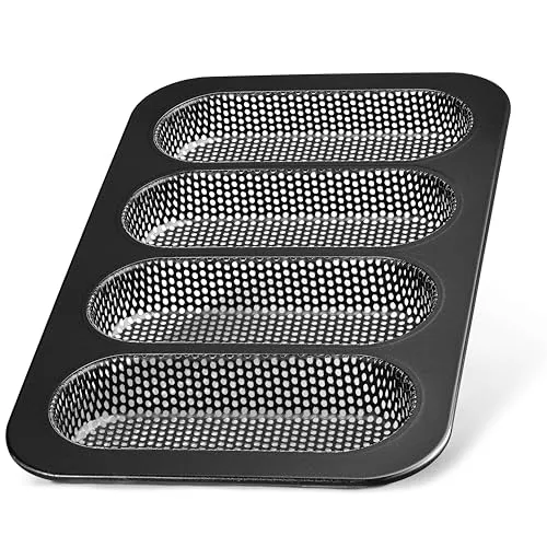 LINFELDT Mini Baguette Backform je18x7cm - Antihaft & Rezept Inkl. - Mini Brotbackformen Ideale Hitzeverteilung Extra Knusprig Kleines Backblech 35 x 22 x 3cm