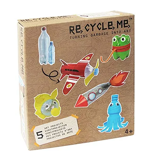 Re Cycle Me DEFG1070 Recycling Bastelspaß für 5 Modelle, Bastelset für 5 Kunstprojekte, Kreativset für Kinder ab 4 Jahre, Set zum Basteln mit Haushaltsmaterialien, Recycle Mich, Bastelmix