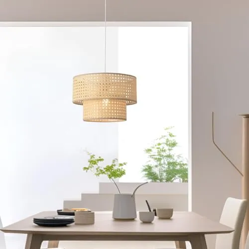 lux.pro Hängeleuchte Ascot – Stilvolle Pendelleuchte mit Rattanoptik - Lampen, zeitloses Design mit zwei dekorativen Schirmen in Rattanoptik, ideal für Wohnzimmer, Büro oder Schlafzimmer und schafft eine angenehme Atmosphäre.