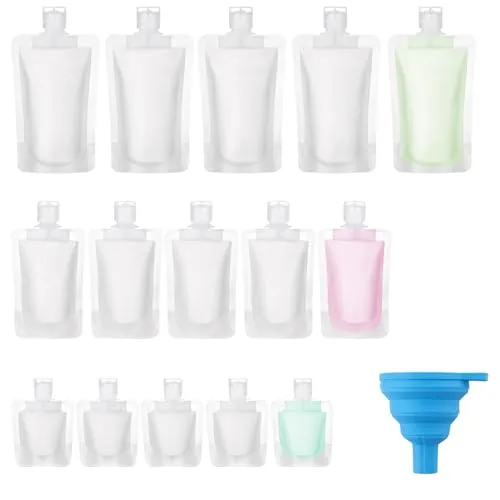 Zosenyer 15 Stück Reisegröße Behälter, Reiseset Flüssigkeiten zum Befüllen 30ml/50ml/100ml, Auslaufsicher Nachfüllbare Reiseflasche Set mit Kleinem Trichter, Shampoo, Lotion, Haarspülung, Duschgel