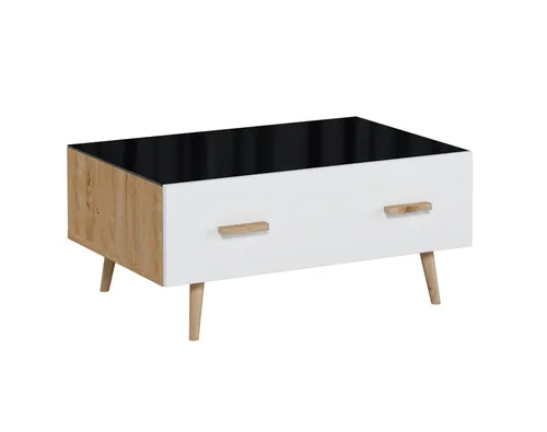 Moderner Couchtisch aus Holz - Rechteckige Tischplatte für Ihr Wohnzimmer - Eleganter Couchtisch mit zweifarbiger Holzoberfläche, ideal für stilvolle Wohnräume. Maße: 90 x 62 x 41 cm, ohne Montage erforderlich.