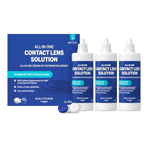 Healthcare by Amazon All-In-One Lösung mit Natriumhyaluronat für weiche Kontaktlinsen – Verbesserte Hydratation & Komfort, 3 x 360 ml
