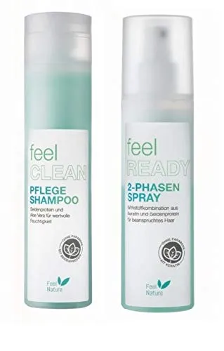 Hair Haus Feel Nature 2 Phasen Pflegespray 200 ml + Shampoo 250 ml - Feuchtigkeitsspendend für beschädigtes Haar
