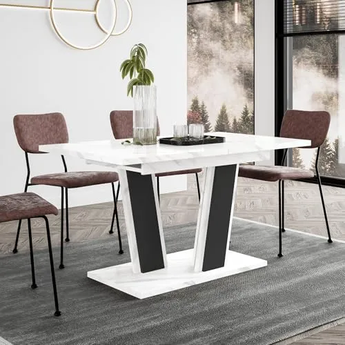 Home Collective Esstisch ausziehbar Tisch Küchentisch Esszimmertisch Ausziehtisch | erweiterbar bis 180 cm | modern Esszimmer Küche Wohnzimmer Möbel | 140-180x80x75 cm | Weißer Marmor-Optik