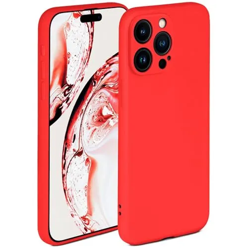 ONEFLOW Soft Case für iPhone 15 Pro Max Hülle aus Silikon mit Kameraschutz, Silikonhülle mit erhöhtem Schutz fürs Display, Backcover Schutzhülle, weiche Handyhülle, Rot