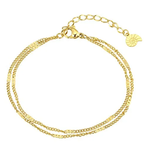 Happiness Boutique Zweireihiges Panzerarmband Zarte Mehrreihige Armkette Damen Edelstahlschmuck in Goldfarbe