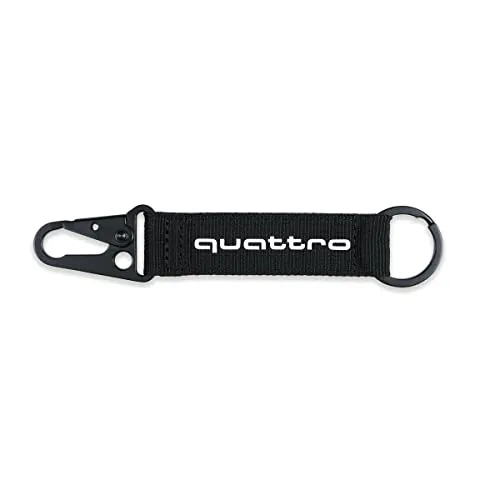 Audi 3182200700 Schlüsselanhänger Schlüsselband Keyring Karabiner, schwarz/weiß, mit Audi quattro Schriftzug