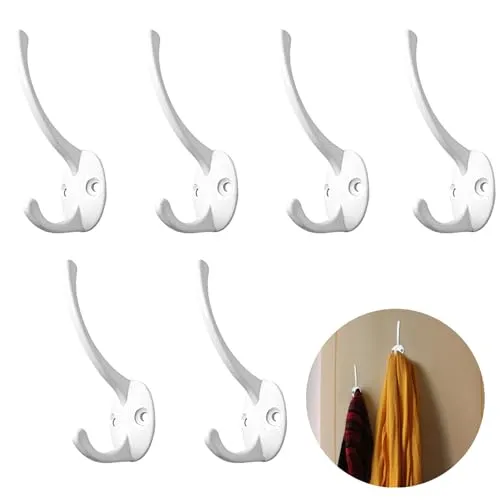 Eabdice 6 Stück Vintage Schlafzimmer Mantel Hut Haken, Mantelhaken, Schwanenhals-Haken Kleiderbügel mit Schrauben, Gelten für Garderobe, Bad, Küche, Büro(Weiß)