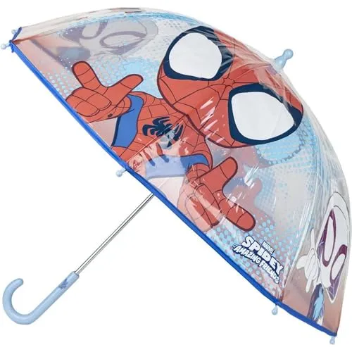 Spidey Bubble-Regenschirm-Manuell zu öffnen-Transparent mit Spiderman Aufdruck-Hergestellt aus 100% POE mit Fiberglas RahmenOriginal Designed in Spain