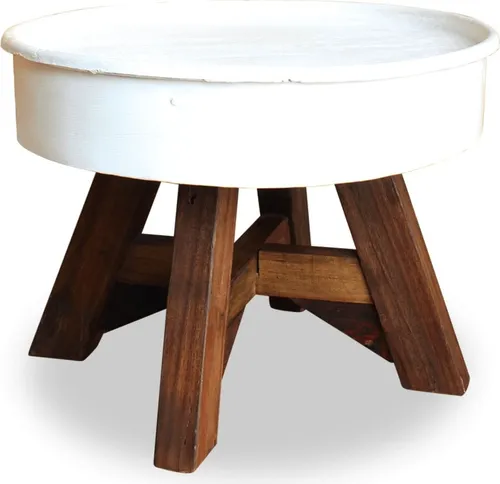 Maison Exclusive Couchtisch Altholz Massiv 60x45 cm Weiß