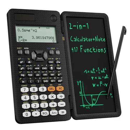 ROATEE 991ES Plus Wissenschaftlicher Taschenrechner mit Notizblock - Wissenschaftlicher Taschenrechner mit integriertem Notizblock und löschbarem LCD-Schreibtablet für einfaches Notieren während der Berechnung – ideal für Schule und Büro.
