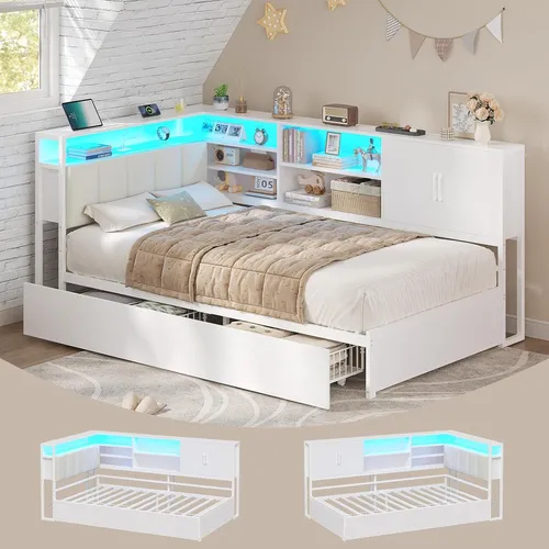 KIMENICH Polsterbett 90x200cm mit LED-Beleuchtung und USB-Ladestation