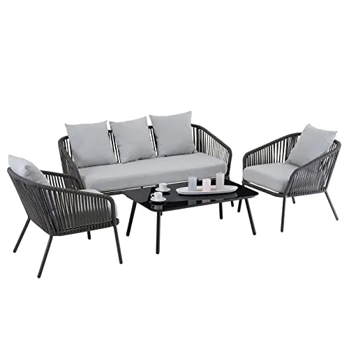 CARO-Möbel Gartenlounge-Set BENGAL - Wasserabweisendes Outdoor Loungemöbel-Set in modernem schwarz/grau, ideal für Balkon und Garten mit komfortabler Sitzhöhe von 44 cm.