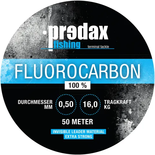 Predax Fluorocarbonschnur 0,50mm 16kg - 50m - Angelschnur für Raubfischangeln, nahezu unsichtbar im Wasser und mit hoher Knotenfestigkeit – ideal für Zanderangler.