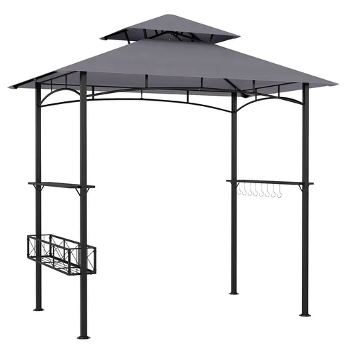 COSTWAY Grillpavillon mit Doppeldach und Stauraum – 245x149x248 cm, Grau