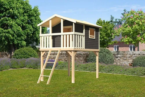 AKUBI Spielturm Benjamin, 225x250x309 cm - Robuster Spielturm aus hochwertigem Holzwerkstoff, ideal für Abenteuer im Freien. Mit zwei Fenstern und einer stabilen Leiter – perfekt für Kinder ab 3 Jahren. Selbstmontage mit Anleitung, 10 Jahre Herstellergarantie.