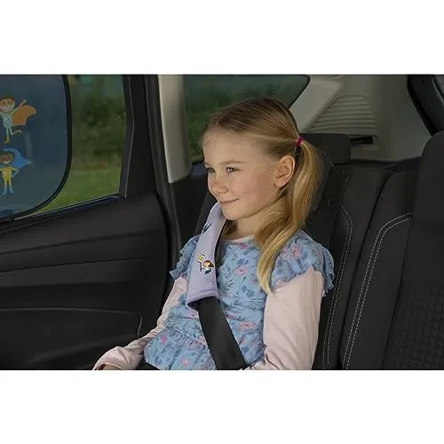 cartrend Gurtpolster-Set HERO,​​ mit angenehmem Stoff, buntes Design für Kinder, einfache Montage, flexible Positionierung, 2 Stück, lila