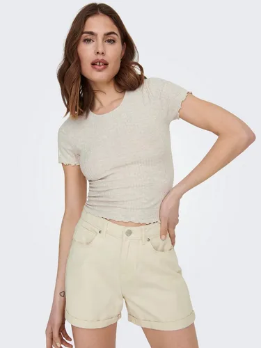 ONLY Rundhalsshirt ONLEMMA S/S SHORT TOP NOOS JRS Rundhals, modisch, regular fit, gewellter Abschluss, unifarben