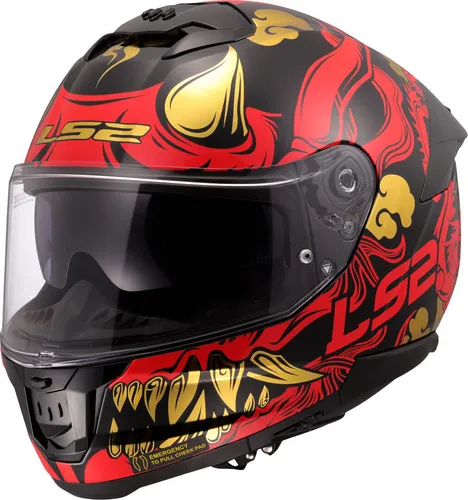 LS2 FF808 Stream II Drako Integralhelm - Rot/Schwarz/Gold - XXL - Modischer Motorradhelm für urbane Touren, mit kratzfestem Visier und Pinlock-Vorbereitung für klare Sicht. Leicht und hypoallergen, ideal für langen Fahrkomfort.
