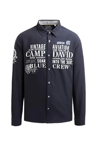 CAMP DAVID Langarmhemd aus 100% Baumwolle in Blau, Größe L von CAMP DAVID