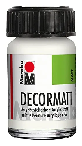 Marabu 14010039070 - Decormatt Acryl Weiß 070, 15 ml, samtmatte Acrylfarbe auf Wasserbasis, cremig und farbintensiv, speichelfest, wetterfest, zum freien Malen und Schablonieren