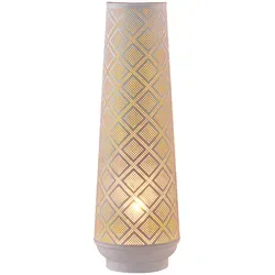 Marrakesch Nachttischlampe Qantas groß Weiss - Boho Deko - Nachttischleuchten - Handgefertigte Tischlampe mit E27 Fassung, vereint modernes Design und natürliche Elemente für eine gemütliche Atmosphäre in jedem Raum.