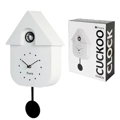 FISURA - Kuckucksuhr. Wanduhr. Original Geschenk Wanduhr. 3 AA-Batterien Nicht enthalten. Maße: 21,5 x 8 x 41,5 cm. ABS-Kunststoff. (Weiß)