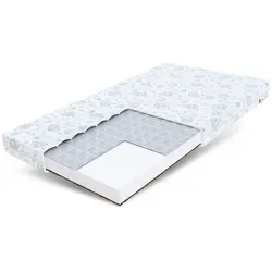 FDM Kindermatratze Hellblau mit Dino/Dumbo Design, 60x120 cm - Wendbare Matratze H2/H3 aus Kaltschaum mit atmungsaktivem Bezug. Ideal für Kinder, fördert einen komfortablen Schlaf und sorgt für eine optimale Luftzirkulation.