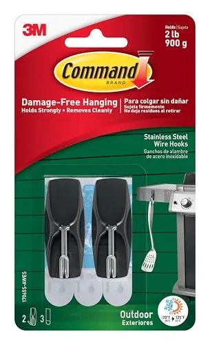 Produktbild Command 17065AW Edelstahl Drahthaken 2 Haken 3 Streifen