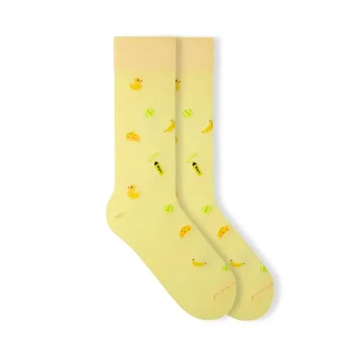 von Jungfeld - Motivsocken mit verschiedenen Icons - Bunte Socken mit Muster für Damen & Herren in Gr. 35-46 (DE/NL/SE/PL, Numerisch, 43, 46, Regular, Regular, Banana Light Yellow)