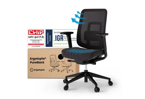 Ergotopia Bürostuhl PureBack - Ergonomischer Schreibtischstuhl für höchsten Komfort - Bürostühle mit atmungsaktiver Rückenlehne und 4D verstellbaren Armlehnen für optimale Anpassung und Komfort im Home Office oder Büro.