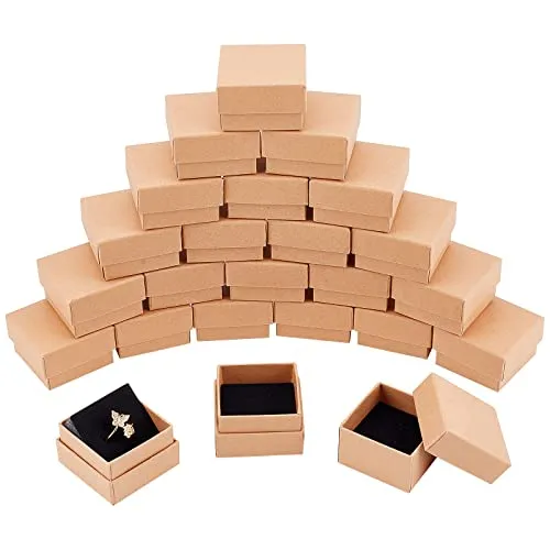 NBEADS 24 Stück Kraft Braune Square Karton Schmuck Ring Boxen Papier Einzelhandel Geschenkbox Schmuckschatulle Für Weihnachten Jubiläen Hochzeiten Geburtstage Geschenke Schmuck Display, 5x5x3 cm
