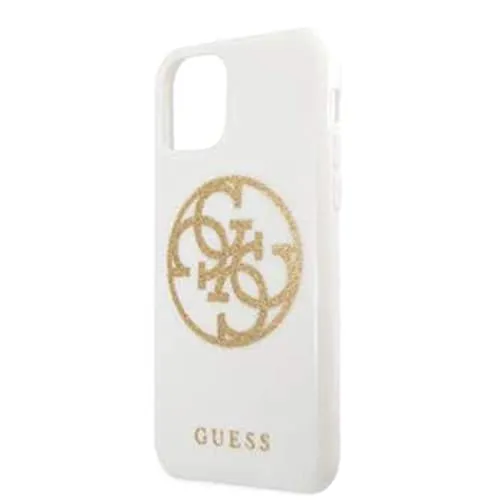 Guess Hülle Glitter 4G Circle Logo Serie für iPhone 11 Pro Max, weiß GUHCP12L3D4GTR