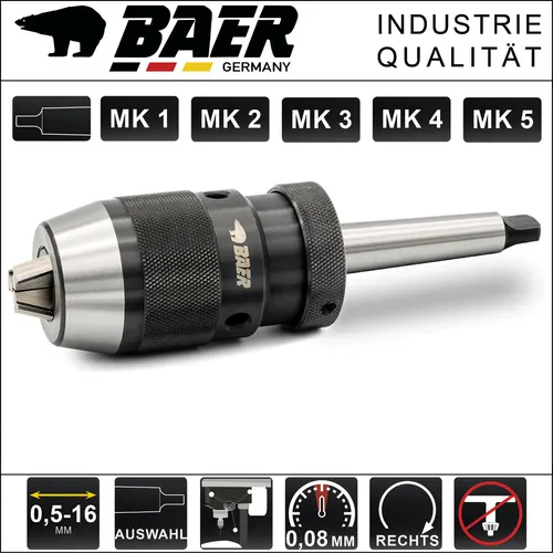 Bohrfutter Baer Schnellspannbohrfutter 0,5-16 mm Schnellspann + Kegeldorn Wahl
