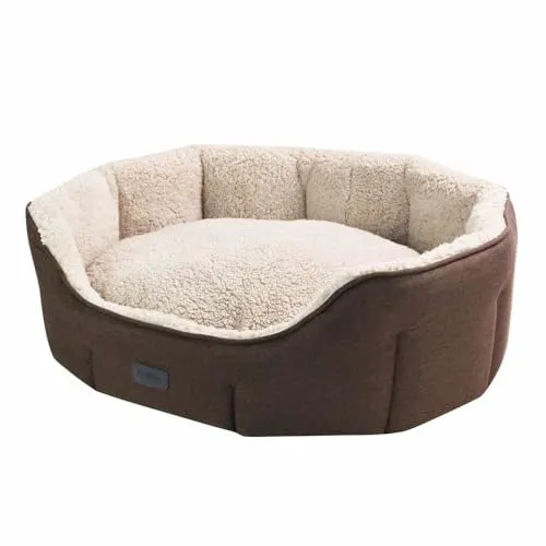 Nobby Komfort Bett oval LICA braun 55 x 50 x 21 cm - Hundebett aus kuschelig weichem Material mit einem Wendekissen und Anti-Rutsch-Beschichtung für optimalen Komfort und Sicherheit.